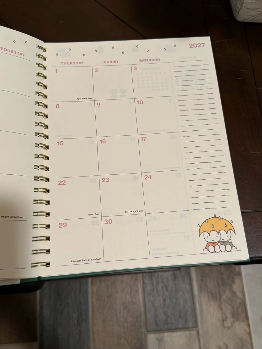 miffy Green Floral 17-month Weekly Spiral Planner: Aug 2026 - Dec 2027 NWT